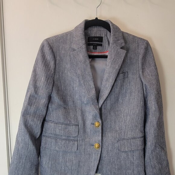 J Crew women blazer size 2 blue / white Dalton line used great condition - Picture 2 of 6